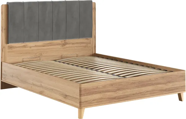 Изображение товара Двуспальная кровать MODULA Карпин с подъемным механизмом INV01KM-1686/2078/1254(04) (дуб натюрэль/серый ткань)