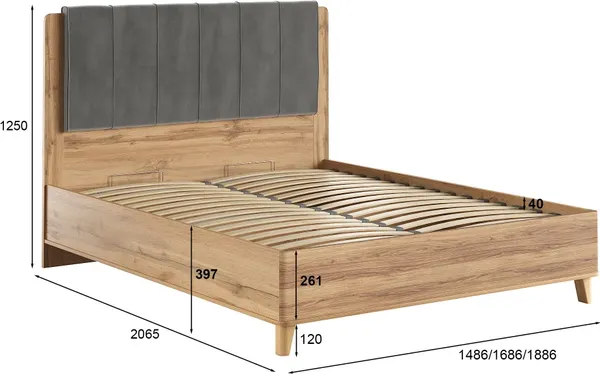 Изображение товара Двуспальная кровать MODULA Карпин с подъемным механизмом INV01KM-1686/2078/1254(04) (дуб натюрэль/серый ткань)