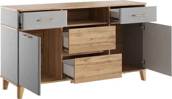 Изображение товара Тумба MODULA Карпин INV01T-2D4S-1584/491/880(05) (дуб натюрэль/серый)