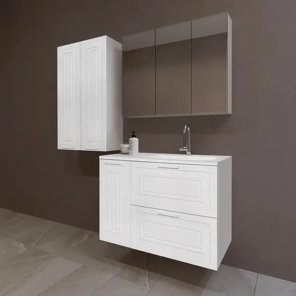 Изображение товара Тумба с умывальником Symbolite Альба Люкс Plus 2 ящика + Барселона 90 правая (с корзиной, белый)