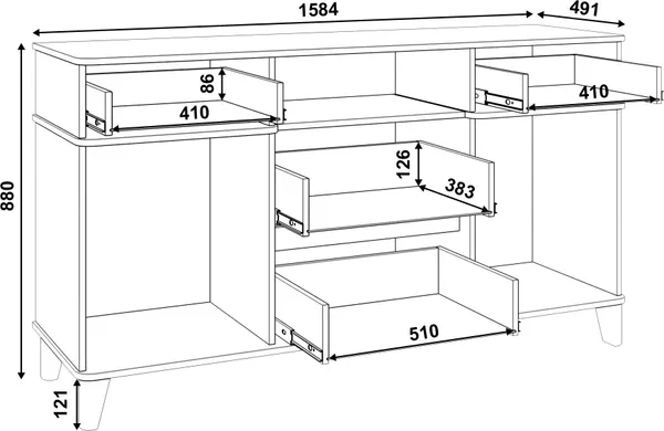Изображение товара Тумба MODULA Карпин INV01T-2D4S-1584/491/880(02) (дуб натюрэль/белый)