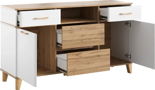 Изображение товара Тумба MODULA Карпин INV01T-2D4S-1584/491/880(02) (дуб натюрэль/белый)