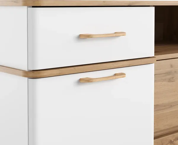 Изображение товара Тумба MODULA Карпин INV01T-2D4S-1584/491/880(02) (дуб натюрэль/белый)