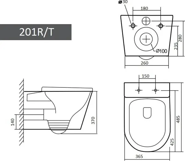 Изображение товара Унитаз подвесной с инсталляцией Grado GD-W201T + TECE 9400414 (с кнопкой смыва)