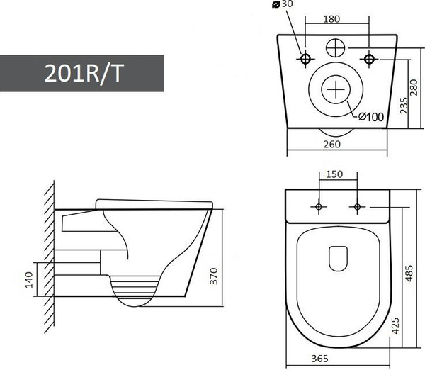 Изображение товара Унитаз подвесной с инсталляцией Grado GD-W201T + GROHE Rapid SL 38772001 (с кнопкой смыва)