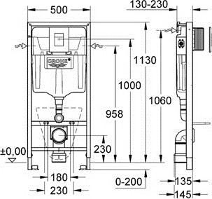 Изображение товара Унитаз подвесной с инсталляцией Grado GD-W201T + GROHE Rapid SL 38772001 (с кнопкой смыва)