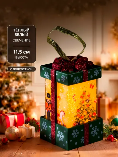 Изображение товара Световая фигурка Luazon Зеленый подарок с елкой 7599705