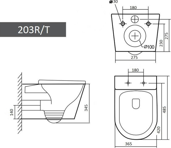 Изображение товара Унитаз подвесной с инсталляцией Grado GD-W203T + TECE Kit 9400413 (с кнопкой смыва)