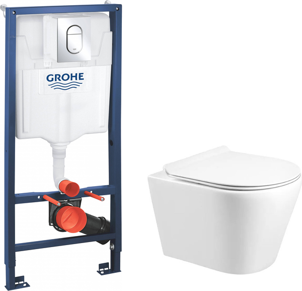 Изображение товара Унитаз подвесной с инсталляцией Grado GD-W201T + GROHE Rapid SL 39504000 (с кнопкой смыва)