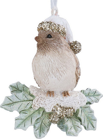 Изображение товара Елочная игрушка Gisela Graham Snowberries Птица на листьях / 10634