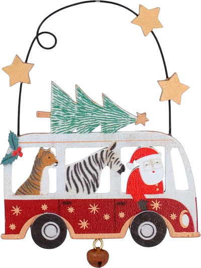 Изображение товара Елочная игрушка Gisela Graham Санта и Тигр с Зеброй в автобусе / 10378_2