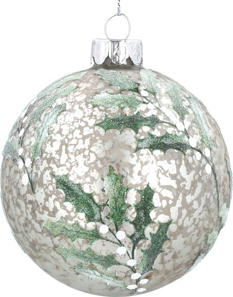 Изображение товара Шар новогодний Gisela Graham All Glass Остролист с белыми ягодами / 00740