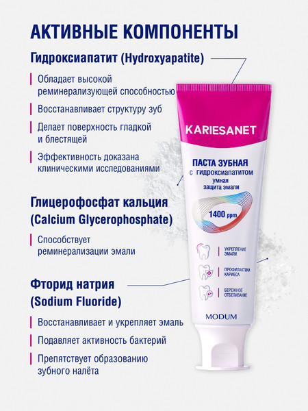Изображение товара Зубная паста Modum Kariesanet с гидроксиапатитом (100г)