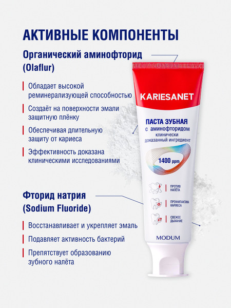 Изображение товара Зубная паста Modum Kariesanet с аминофторидом (100г)