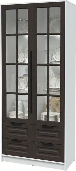 Изображение товара Шкаф с витриной Интерлиния Концепт КТ-ШВ2 с подсветкой Деко (белый платинум/дуб английский)