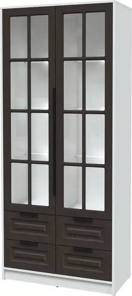 Изображение товара Шкаф с витриной Интерлиния Концепт КТ-ШВ2 с подсветкой Деко (белый платинум/дуб английский)