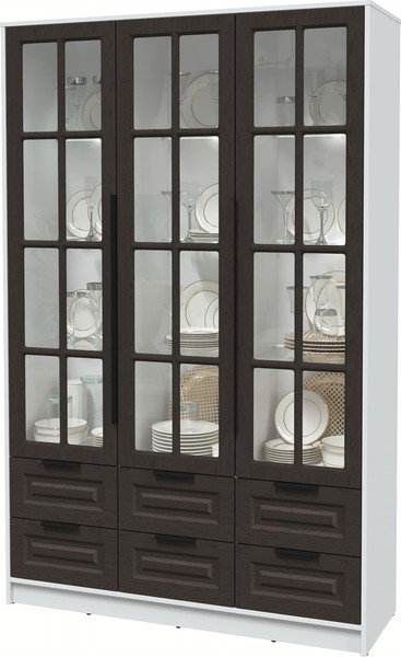 Изображение товара Шкаф с витриной Интерлиния Концепт КТ-ШВ3 с подсветкой Деко (белый платинум/дуб английский)