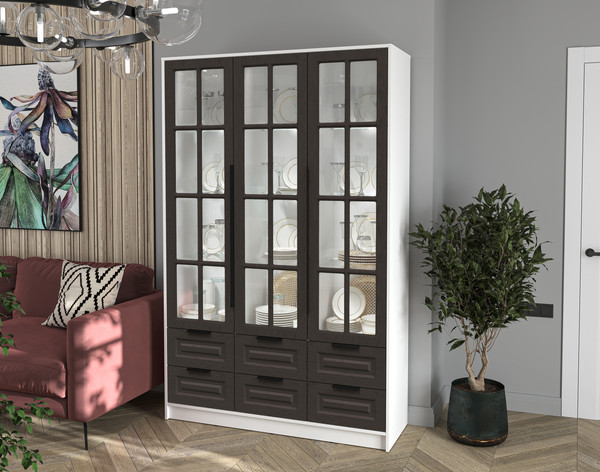 Изображение товара Шкаф с витриной Интерлиния Концепт КТ-ШВ3 с подсветкой Деко (белый платинум/дуб английский)