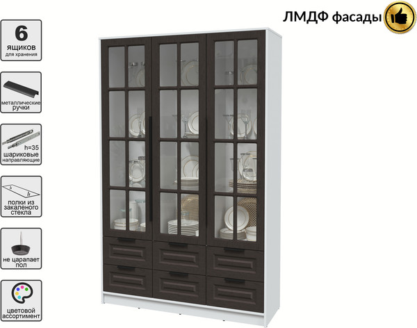 Изображение товара Шкаф с витриной Интерлиния Концепт КТ-ШВ3 Деко (белый платинум/дуб английский)