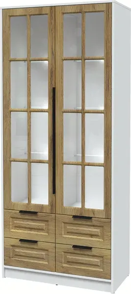 Изображение товара Шкаф с витриной Интерлиния Концепт КТ-ШВ2 с подсветкой Деко (белый платинум/дуб вотан)