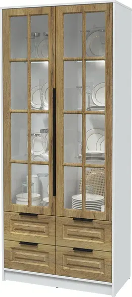 Изображение товара Шкаф с витриной Интерлиния Концепт КТ-ШВ2 с подсветкой Деко (белый платинум/дуб вотан)