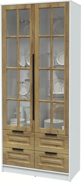 Изображение товара Шкаф с витриной Интерлиния Концепт КТ-ШВ2 Деко (белый платинум/дуб вотан)