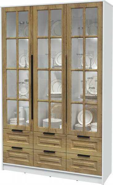 Изображение товара Шкаф с витриной Интерлиния Концепт КТ-ШВ3 с подсветкой Деко (белый платинум/дуб вотан)
