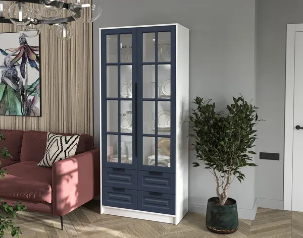 Изображение товара Шкаф с витриной Интерлиния  Концепт КТ-ШВ2 с подсветкой Деко (белый платинум/дуб королевский)