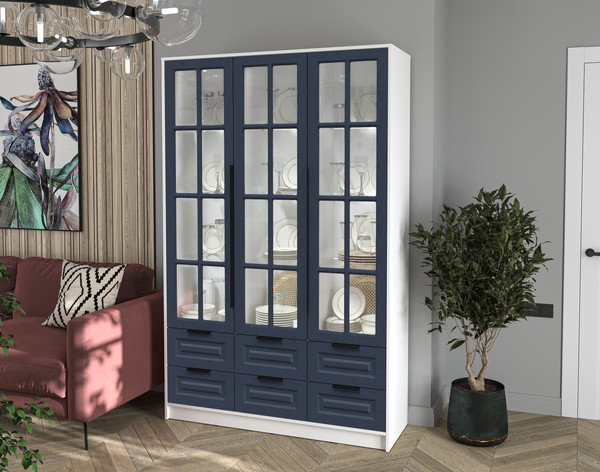 Изображение товара Шкаф с витриной Интерлиния Концепт КТ-ШВ3 с подсветкой Деко (белый платинум/дуб королевский)