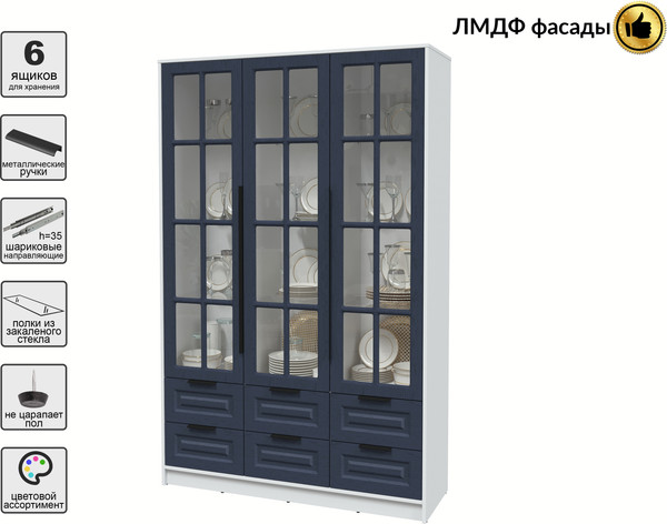 Изображение товара Шкаф с витриной Интерлиния Концепт КТ-ШВ3 Деко (белый платинум/дуб королевский)