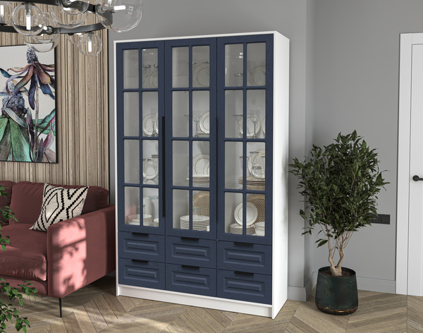 Изображение товара Шкаф с витриной Интерлиния Концепт КТ-ШВ3 Деко (белый платинум/дуб королевский)