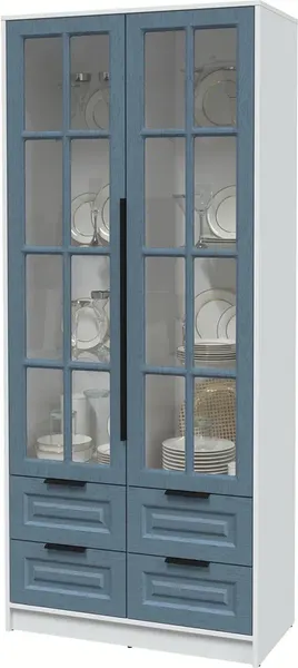 Изображение товара Шкаф с витриной Интерлиния Концепт КТ-ШВ2 Деко (белый платинум/дуб лазурный)