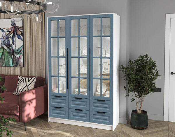 Изображение товара Шкаф с витриной Интерлиния Концепт КТ-ШВ3 с подсветкой Деко (белый платинум/дуб лазурный)