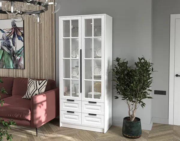 Изображение товара Шкаф с витриной Интерлиния Концепт КТ-ШВ2 с подсветкой Деко (белый платинум/дуб полярный)