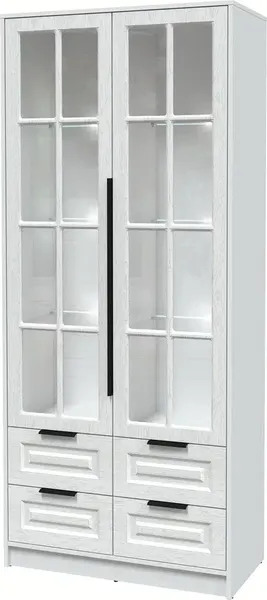 Изображение товара Шкаф с витриной Интерлиния Концепт КТ-ШВ2 с подсветкой Деко (белый платинум/дуб полярный)