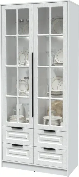 Изображение товара Шкаф с витриной Интерлиния Концепт КТ-ШВ2 с подсветкой Деко (белый платинум/дуб полярный)