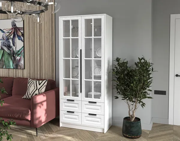 Изображение товара Шкаф с витриной Интерлиния Концепт КТ-ШВ2 Деко (белый платинум/дуб полярный)