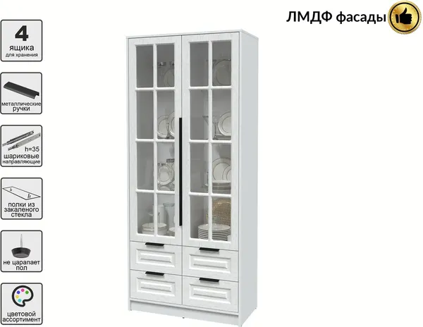 Изображение товара Шкаф с витриной Интерлиния Концепт КТ-ШВ2 Деко (белый платинум/дуб полярный)