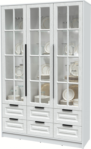 Изображение товара Шкаф с витриной Интерлиния Концепт КТ-ШВ3 с подсветкой Деко (белый платинум/дуб полярный)