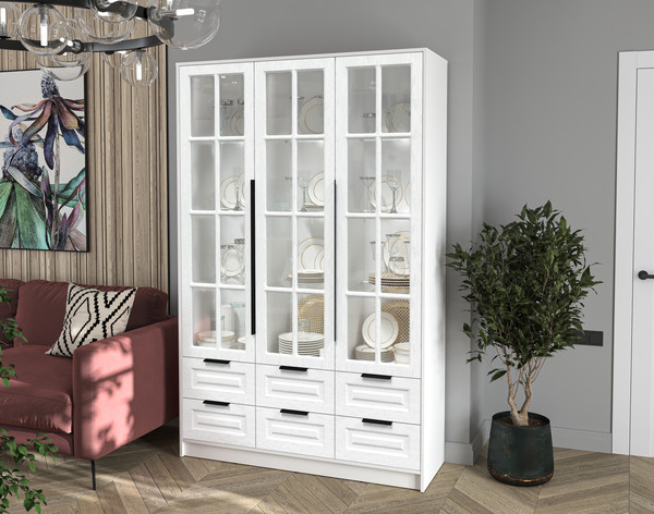 Изображение товара Шкаф с витриной Интерлиния Концепт КТ-ШВ3 с подсветкой Деко (белый платинум/дуб полярный)