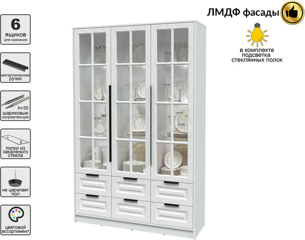 Изображение товара Шкаф с витриной Интерлиния Концепт КТ-ШВ3 с подсветкой Деко (белый платинум/дуб полярный)