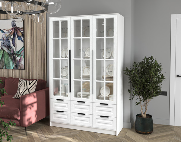 Изображение товара Шкаф с витриной Интерлиния Концепт КТ-ШВ3 Деко (белый платинум/дуб полярный)