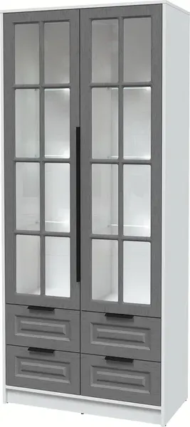 Изображение товара Шкаф с витриной Интерлиния Концепт КТ-ШВ2 с подсветкой Деко (белый платинум/дуб серый)