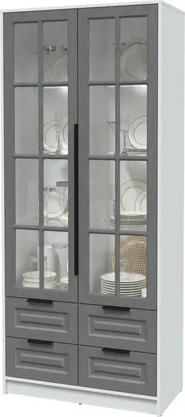 Изображение товара Шкаф с витриной Интерлиния Концепт КТ-ШВ2 с подсветкой Деко (белый платинум/дуб серый)
