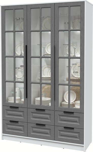 Изображение товара Шкаф с витриной Интерлиния Концепт КТ-ШВ3 с подсветкой Деко (белый платинум/дуб серый)
