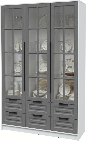 Изображение товара Шкаф с витриной Интерлиния Концепт КТ-ШВ3 Деко (белый платинум/дуб серый)