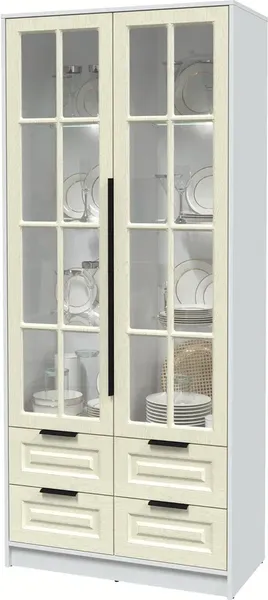 Изображение товара Шкаф с витриной Интерлиния Концепт КТ-ШВ2 с подсветкой Деко (белый платинум/дуб снежный)