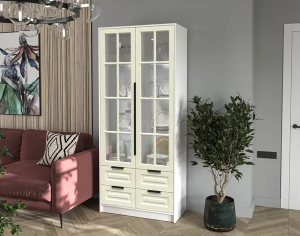 Изображение товара Шкаф с витриной Интерлиния Концепт КТ-ШВ2 с подсветкой Деко (белый платинум/дуб снежный)