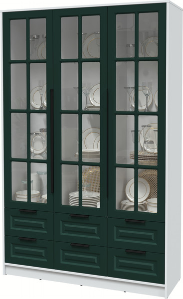 Изображение товара Шкаф с витриной Интерлиния Концепт КТ-ШВ3 Деко (белый платинум/изумруд)