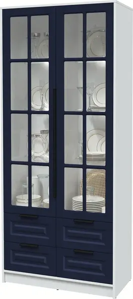 Изображение товара Шкаф с витриной Интерлиния Концепт КТ-ШВ2 с подсветкой Деко ( белый платинум/индиго)